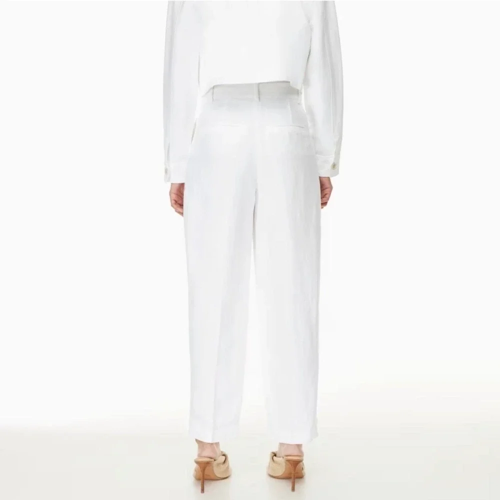 NWT Aritzia Wilfred Carrot Linen Pants White Sz 4 High Waist Trousers Minimalist